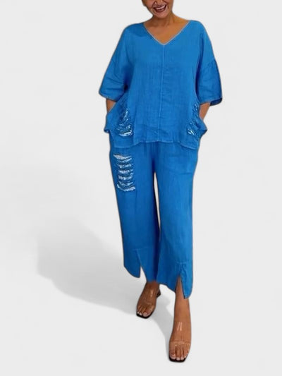 Raisa - V-Ausschnitt Zweiteiliges Set Für Sommer