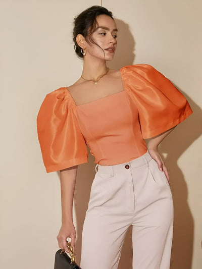 Renatta | elegante schmale bluse mit quadratischem ausschnitt