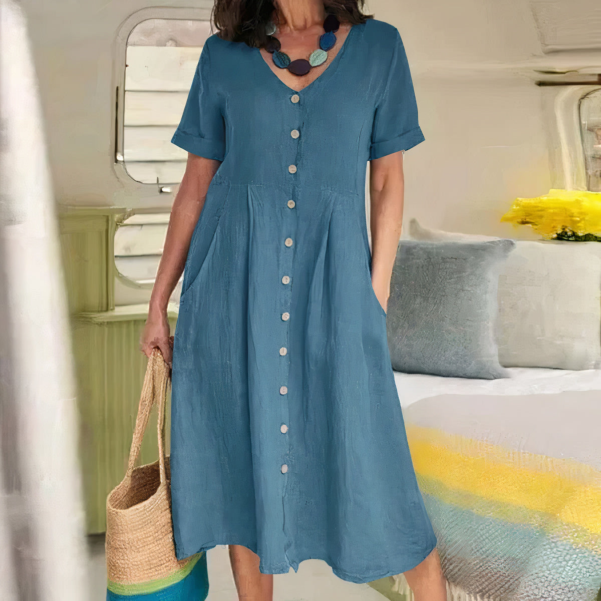 Kleid aus leinen und baumwolle für frauen