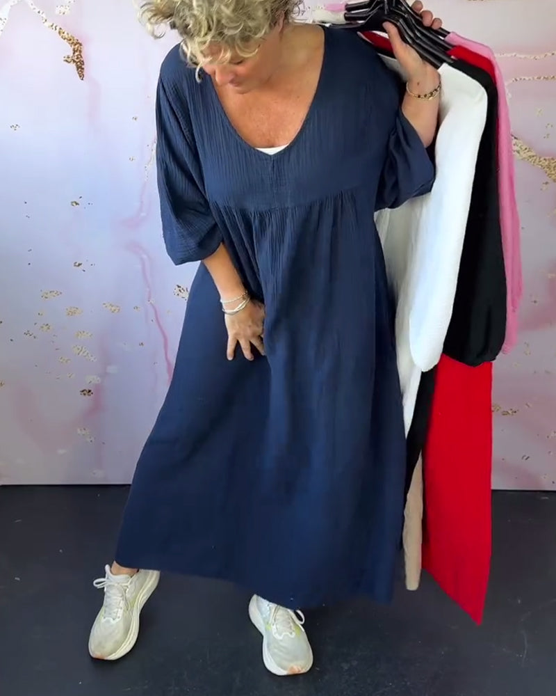 MIRAVO | Luftiges V-Ausschnitt Maxikleid mit Falten