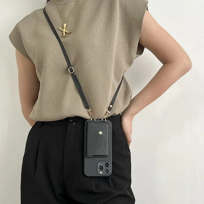 Handyhülle mit Kette Damen – Leder Crossbody Hülle mit Kartenfach Urban Chic
