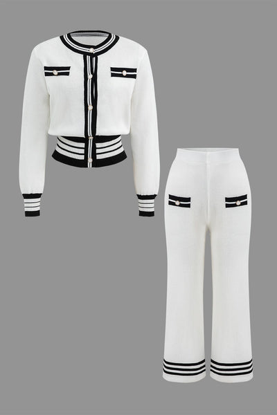 Ariella | Stilvolles Strick-Zweiteiler-Set mit Cropped-Cardigan & Weitbein-Hose