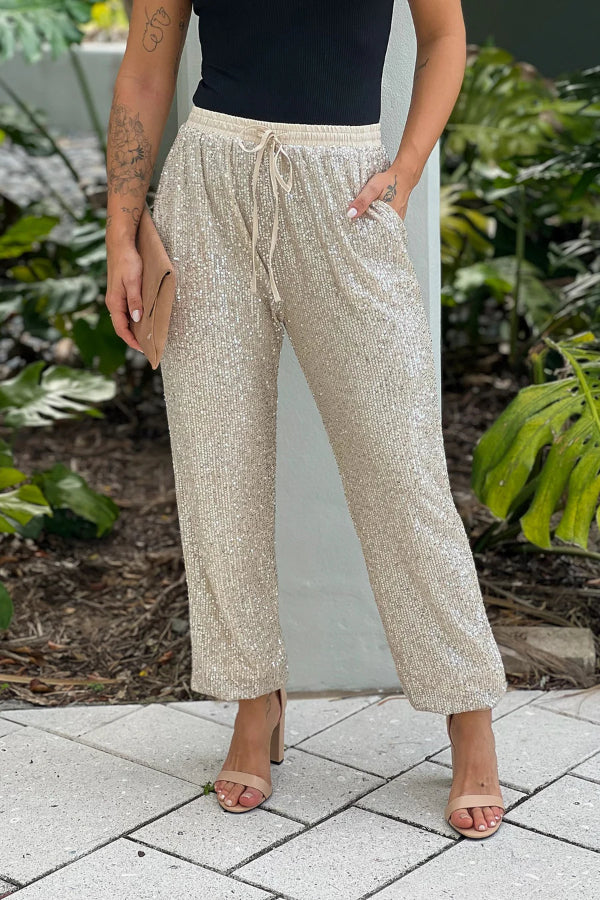 Nélida® | Jogginghose mit Pailletten in Champagner