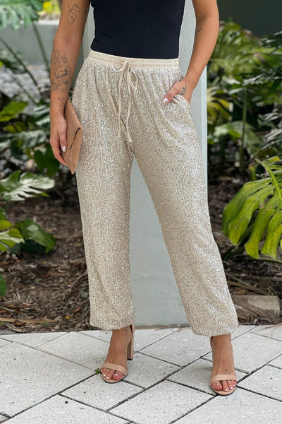 Nélida® | Jogginghose mit Pailletten in Champagner