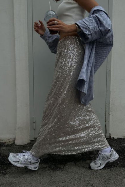 Mary® | Glitzernder, bodenlanger Paillettenrock mit hoher Taille
