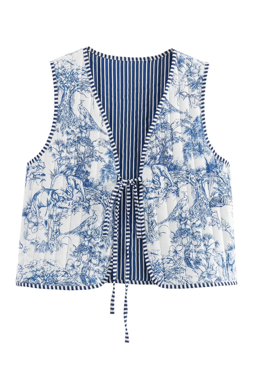 Madison® | Weiße, wendbare, florale und gestreifte Boho-Cardigan-Weste