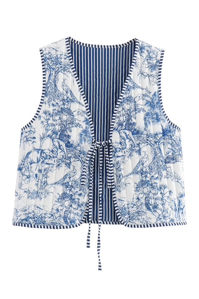 Madison® | Weiße, wendbare, florale und gestreifte Boho-Cardigan-Weste