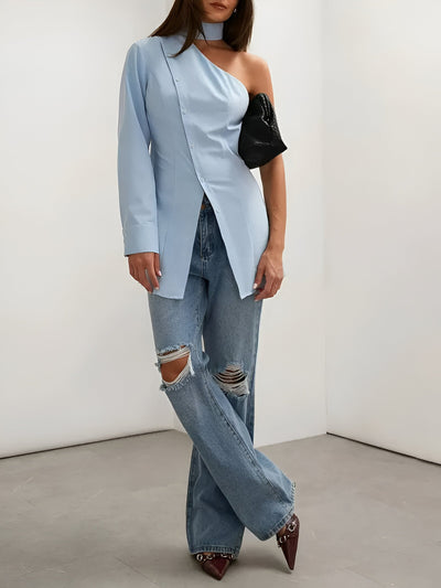 Rhiannon | Elegantes One-Shoulder Langarmshirt für Damen