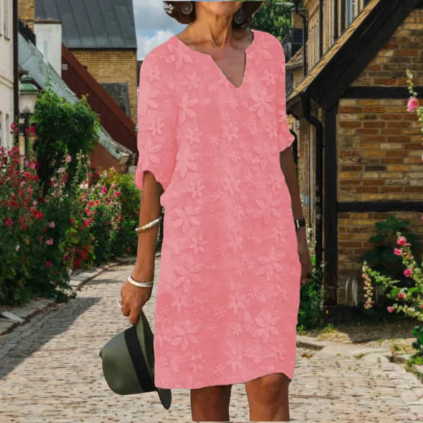 Damen MidiKleid mit Blumenmuster und V-Ausschnitt