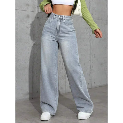 Damen Baggy Jeans mit Hohem Bund und Weitem Bein