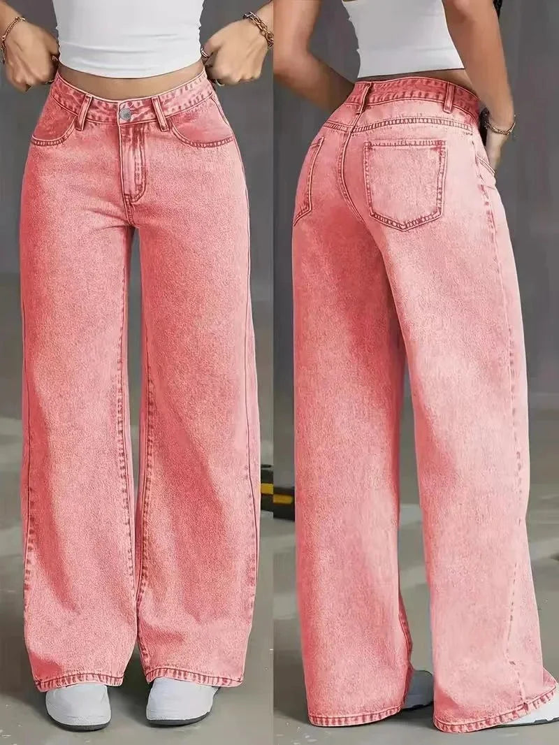 Damen Baggy Jeans mit Hohem Bund und Weitem Bein