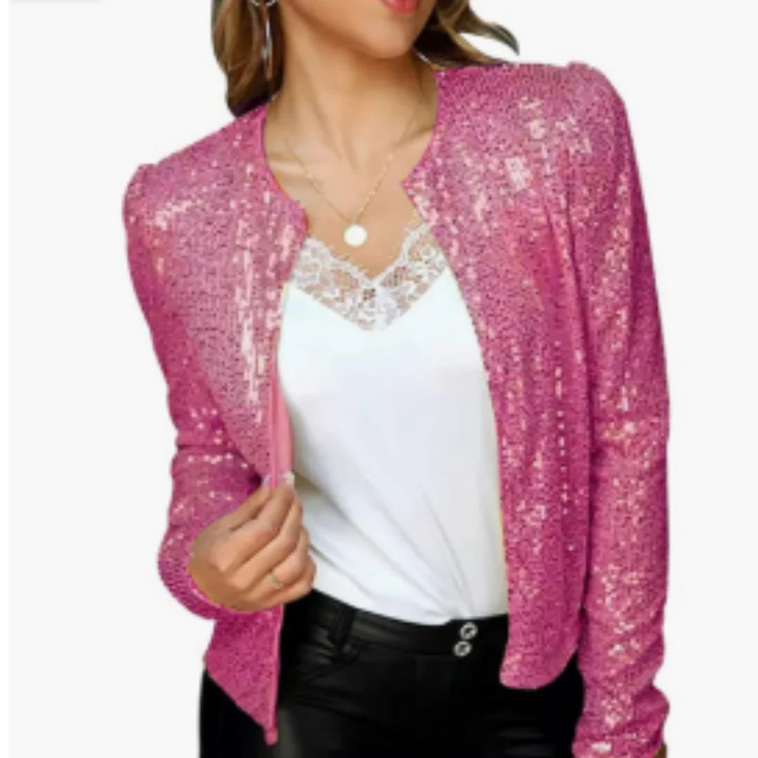 Damen Glitzernde Partyjacke mit Reißverschluss