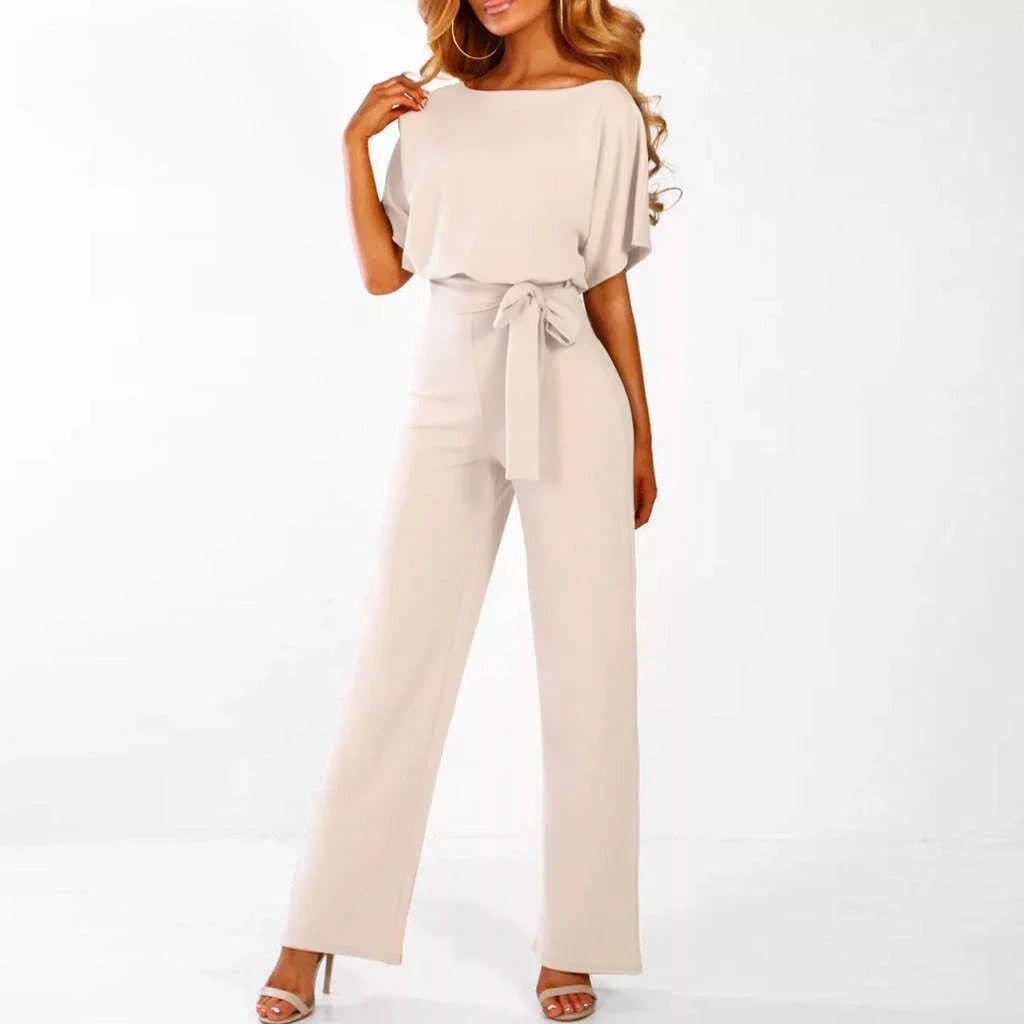 Damen Jumpsuit mit Gürtel und kurzen Ärmeln