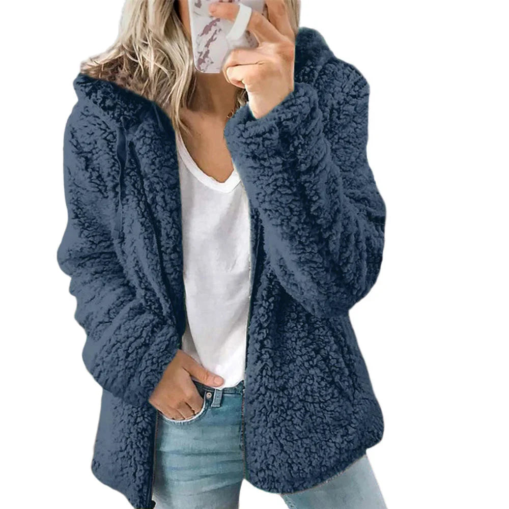 Damen Teddyjacke mit Kapuze