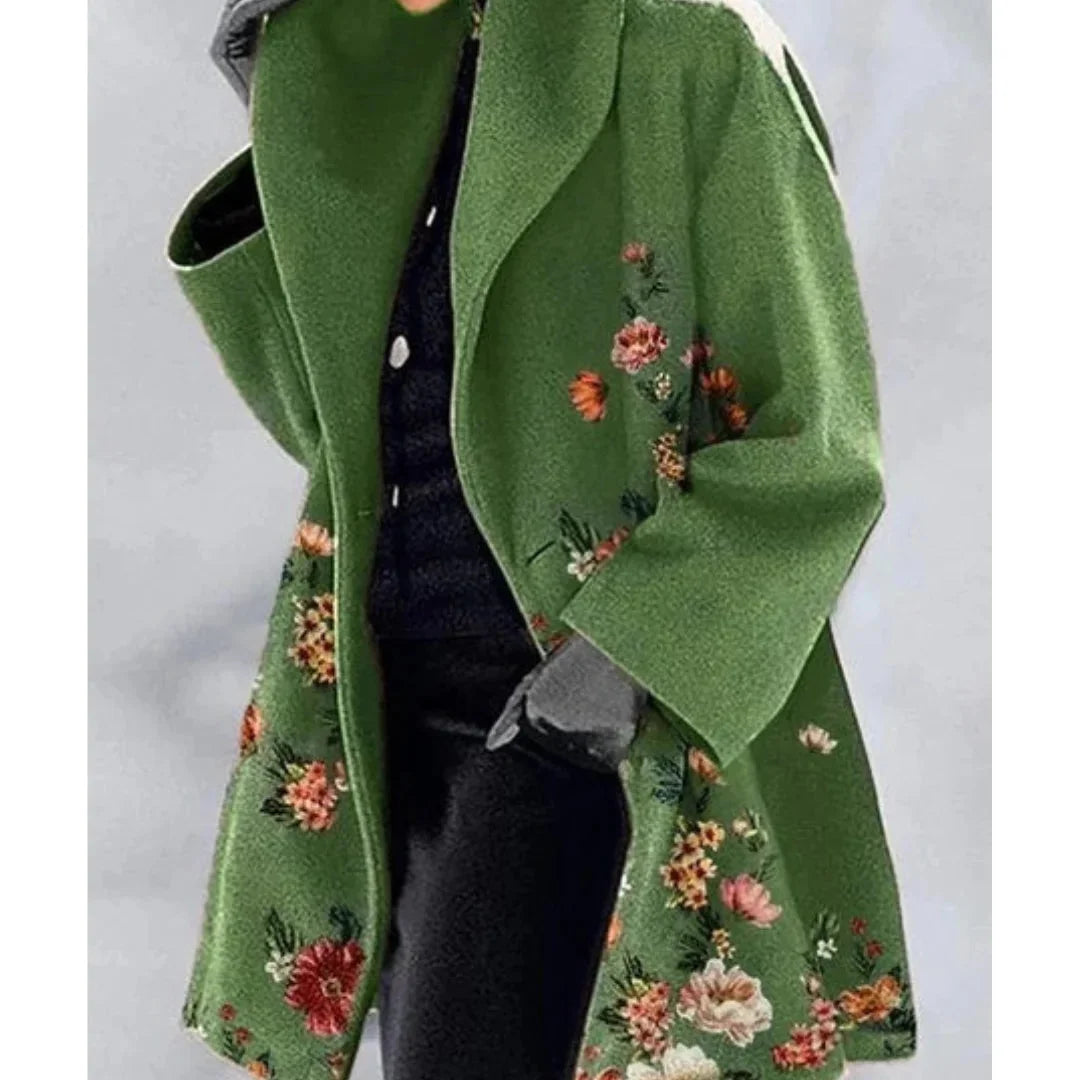Damen Wintermantel mit floralem Muster und weitem Kragen