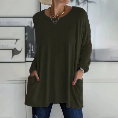 Damen Oversize Pullover mit Rundhalsausschnitt und Taschen