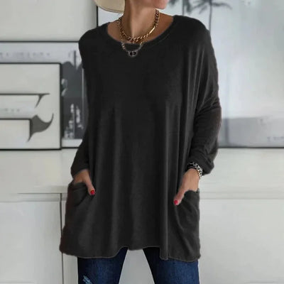 Damen Oversize Pullover mit Rundhalsausschnitt und Taschen