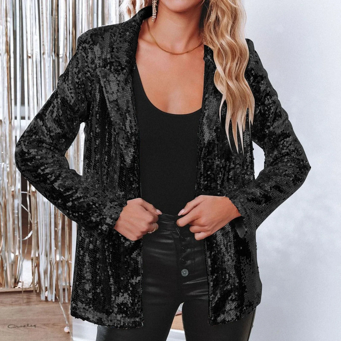 Damen Pailletten-Blazer mit lockerer Passform