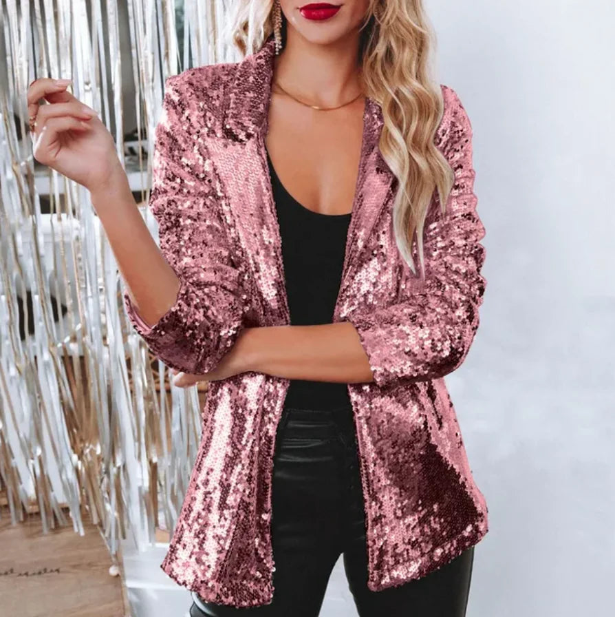 Damen Pailletten-Blazer mit lockerer Passform