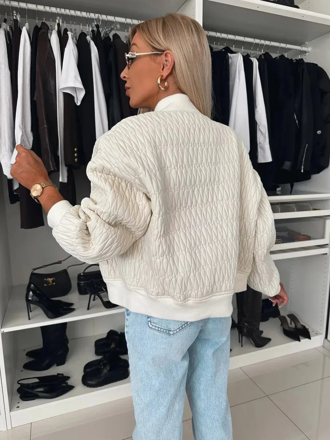 Gesteppte Bomberjacke für Damen mit Reißverschluss und gerippten Bündchen