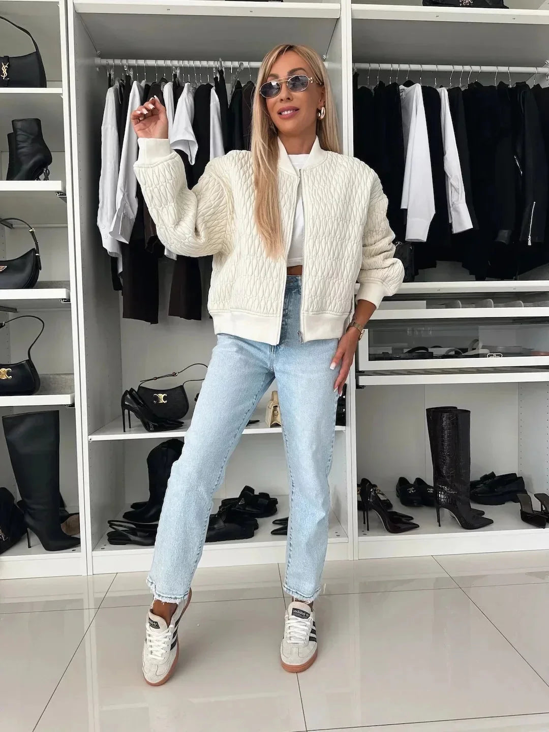 Gesteppte Bomberjacke für Damen mit Reißverschluss und gerippten Bündchen