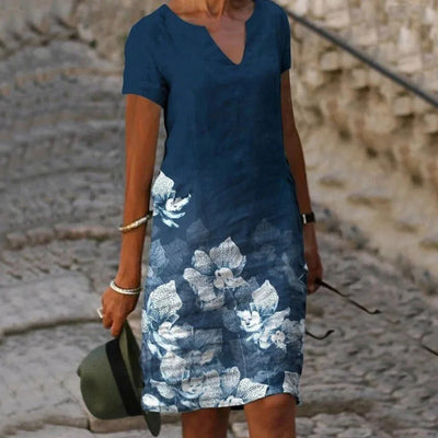 Sommerliches Minikleid mit Blumendruck und V-Ausschnitt für Damen