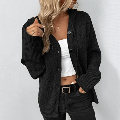 Damen Strickjacke mit Knöpfen und Kapuze