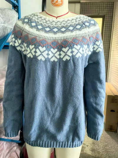 Damen Strickpullover mit Rundhalsausschnitt und Norwegermuster