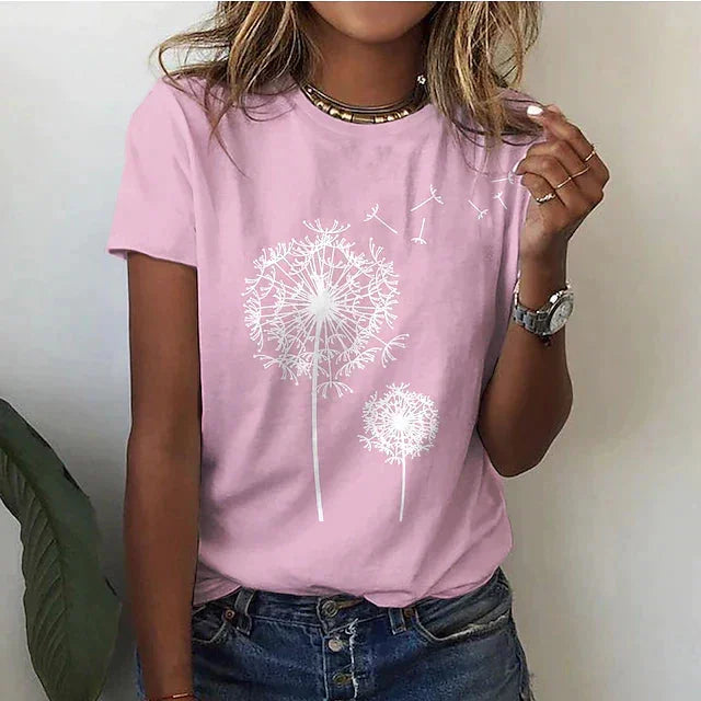 Damen T-Shirt mit Dandelion Print und kurzen Ärmeln