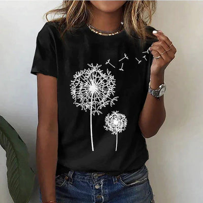Damen T-Shirt mit Dandelion Print und kurzen Ärmeln