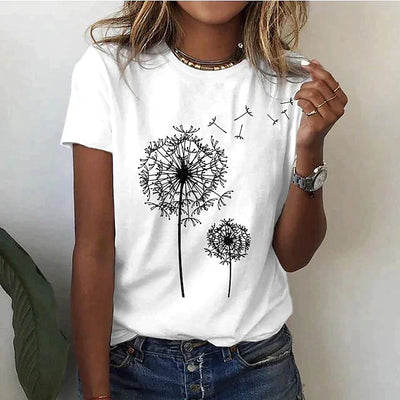 Damen T-Shirt mit Dandelion Print und kurzen Ärmeln