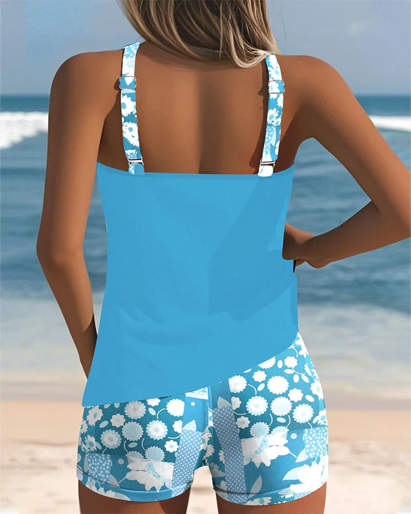 Damen Tankini Set mit Blumenmuster und Shorts