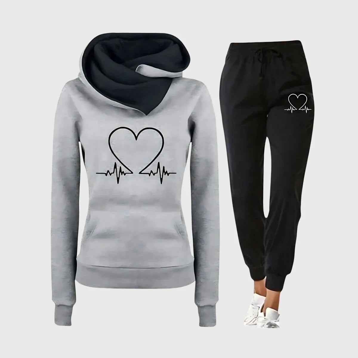 Damen Jogginganzug mit Herzmotiv und Kapuzenpullover