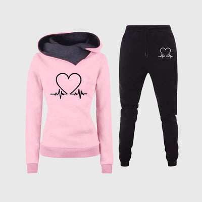 Damen Jogginganzug mit Herzmotiv und Kapuzenpullover