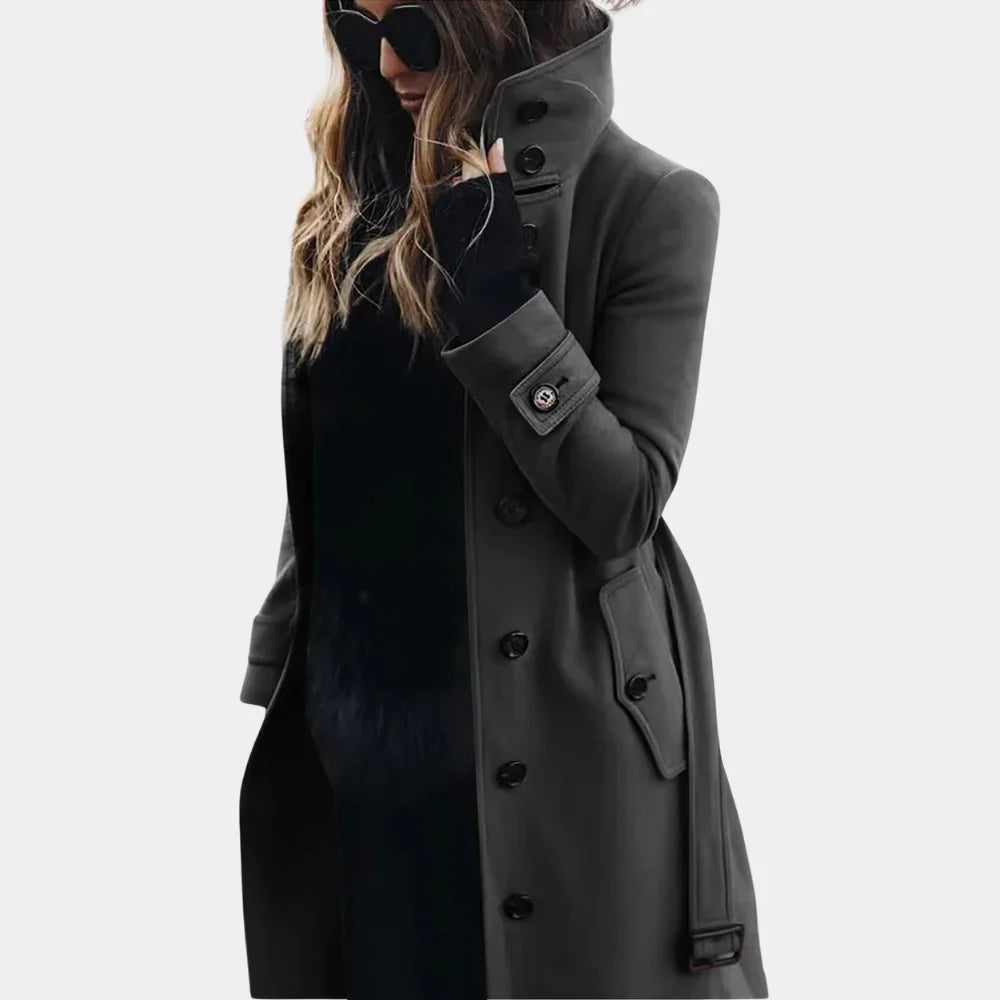 Damen Trenchcoat mit hohem Kragen und eleganten Knöpfen