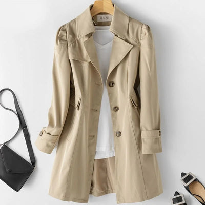 Damen Trenchcoat mit Knopfverschluss und Taschendetails