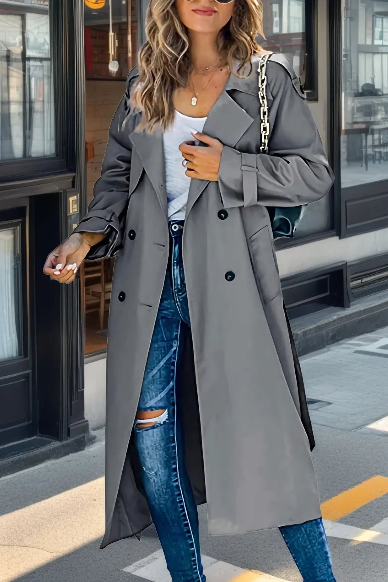 Damen Trenchcoat mit Zweireihigem Design und Gürtel