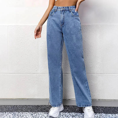 Damen Weite Mom-Jeans mit Hoher Taille in Blau
