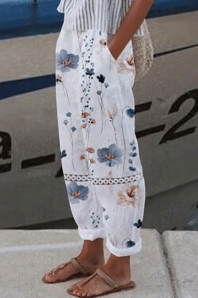 Damen Sommerhose mit grafischem Print und Taschen