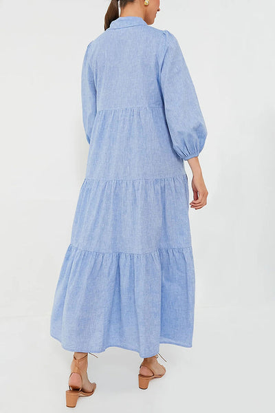 Maureen® | Einfarbiges, lockeres Maxikleid mit elastischen Bündchen am Revers