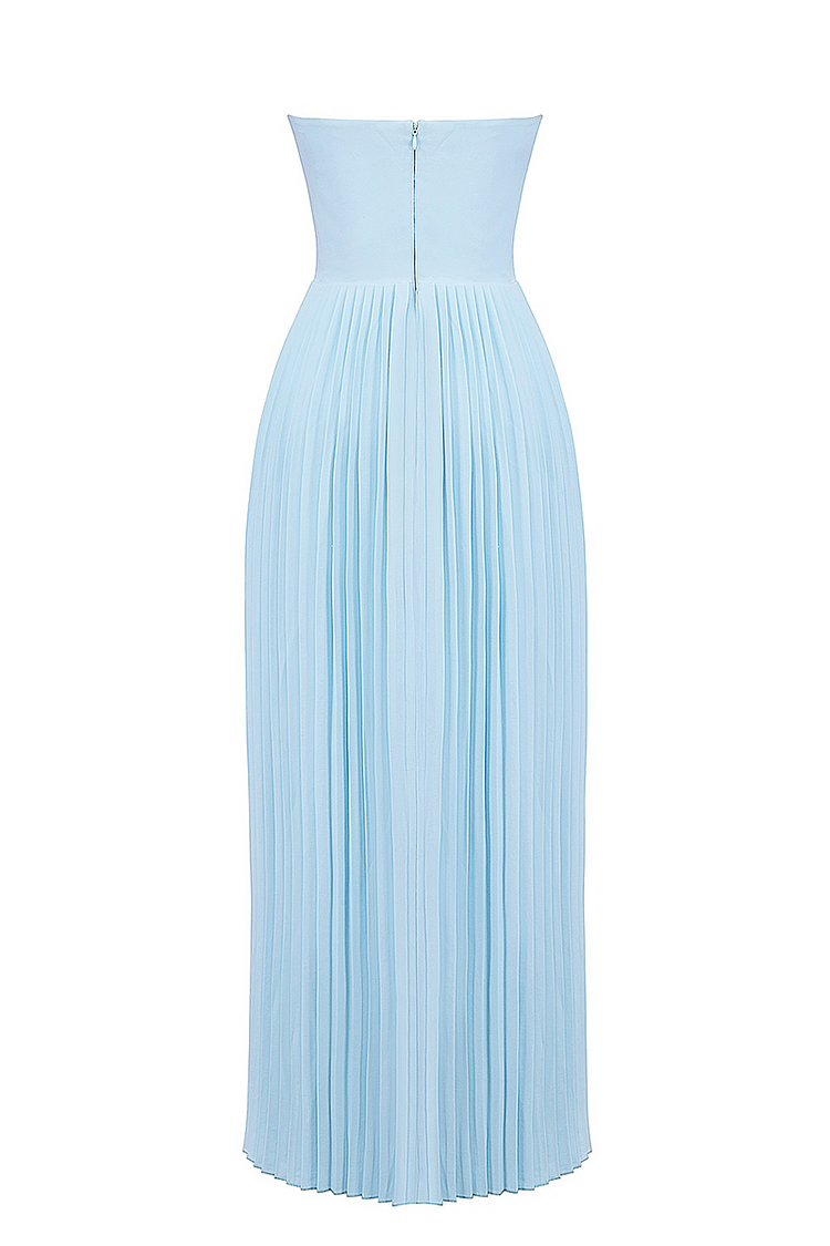 Lola® | Trägerloses, plissiertes Maxikleid mit Cinch-Taille - Blau [Vorbestellung]