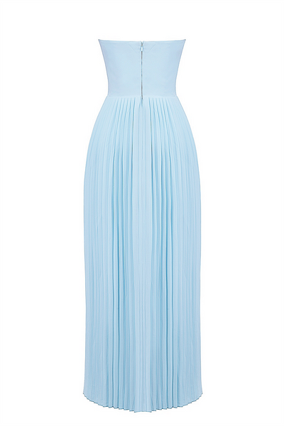 Lola® | Trägerloses, plissiertes Maxikleid mit Cinch-Taille - Blau [Vorbestellung]