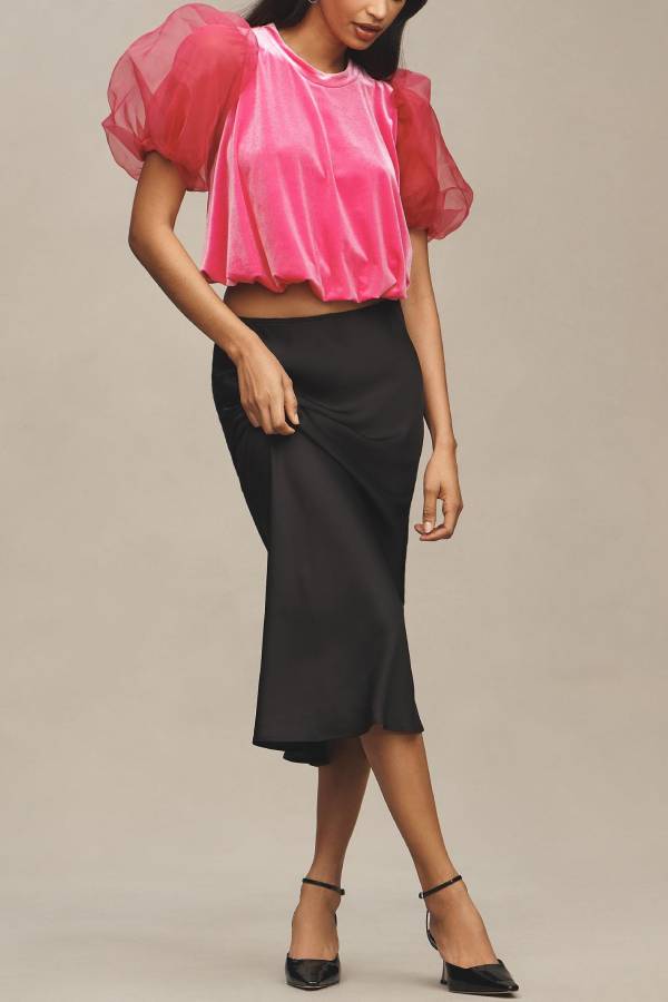 Jade® | Blissful Smile – Lockere Bluse aus Samttüll mit Puffärmeln