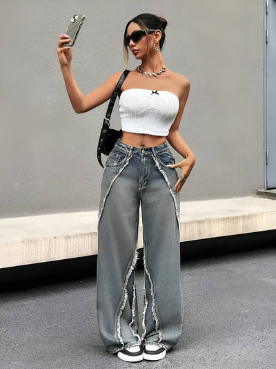 Gregoria  | Coole Blaue Jeans mit rauem Saum und weitem Bein