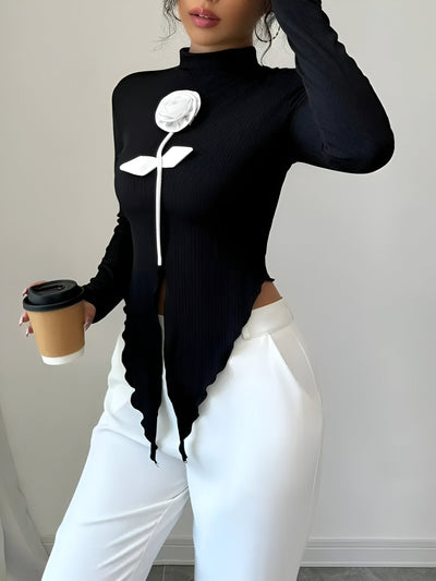 Estella | Elegantes Langarm-T-Shirt mit hohem Kragen