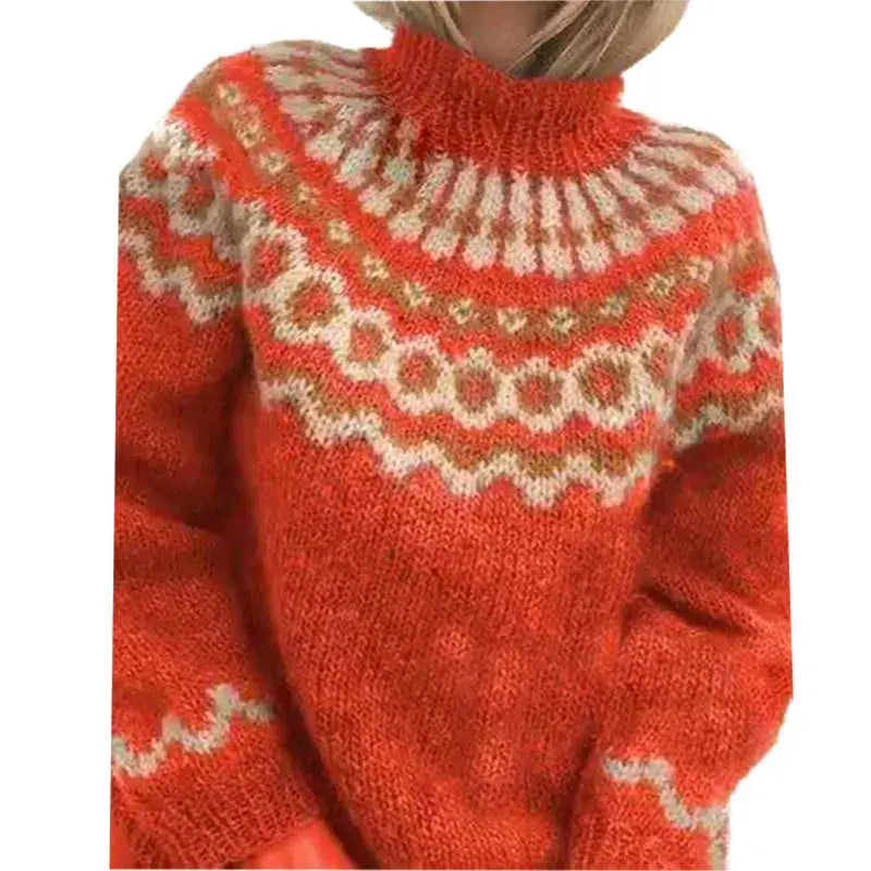 Norweger Grobstrickpullover Damen | Langarm Rollkragen