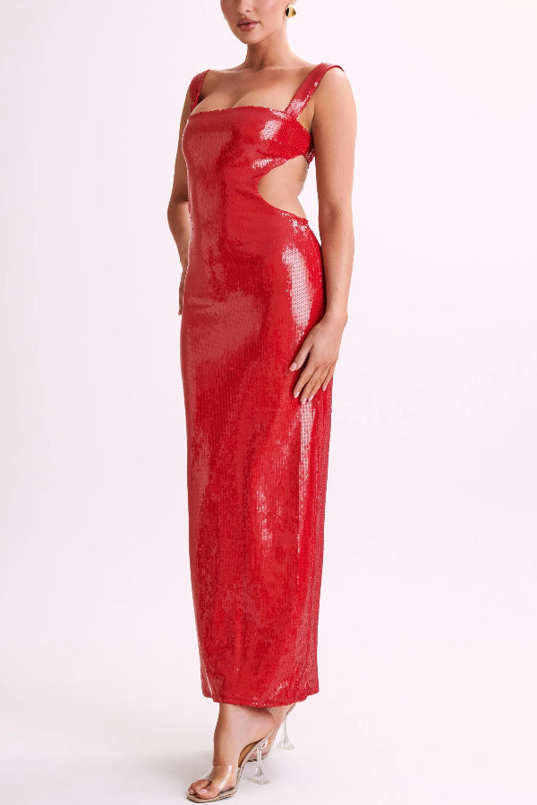 Lucia® | Schlankes, rückenfreies Maxikleid mit quadratischem Ausschnitt und Neckholder