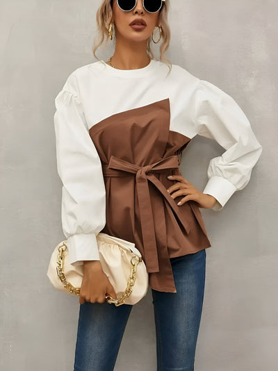 Ormanda | elegantes tweed-Imitat-farbblock-shirt für damen