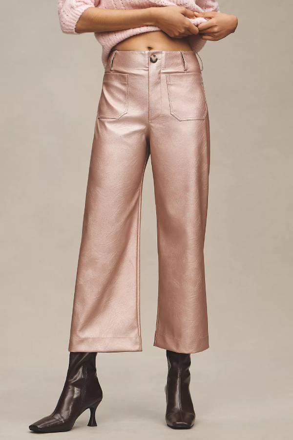 Iris® | Colette Metallic-Stretchhose aus Kunstleder mit Tasche, verkürztem Bein und weitem Bein
