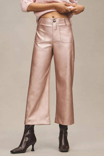 Iris® | Colette Metallic-Stretchhose aus Kunstleder mit Tasche, verkürztem Bein und weitem Bein